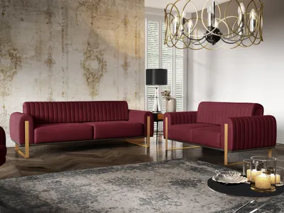 Produktbild von Sofaset Designersofas VALERIE 3-2 in Stoff Stoff Elisa Velvet Bordeauxrot