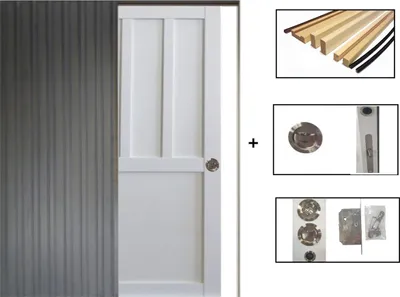 Image de Porte Coulissante Atelier blanc 2 panneaux H204 x L73 + Système a galandage et kit de finition inclus (serrure)