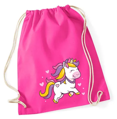 Produktbild von Huuraa Turnbeutel Einhorn Comic 12 Liter Fuchsia Baumwolle Rucksack Geschenkidee