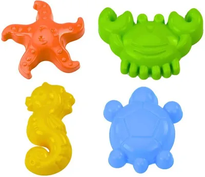 Produktbild von Seesandformen 4 Stück Krabbe Schildkröte Seestern Pferd Gelb Grün