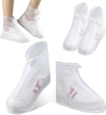 Imagen del producto de Cubrezapatos impermeables con cremallera, 2 pares, transparentes, antideslizantes, ideales para la lluvia y la nieve