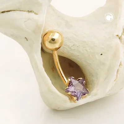 Produktbild von Piercing Banana Bauchnabelschmuck Stern Zirkonia amethyst mit Kugel 14Kt