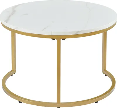 Produktbild von Couchtisch ’Christchurch’ 2er Set Satztisch Metallgestell Marmoroptik, Weiß/Gold