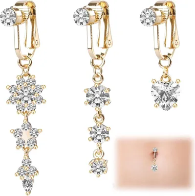 Image de Faux piercing au nombril Acier chirurgical Clip Cristal Pendentif Fleurs Piercing au nombril