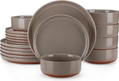 Image de Service de table en faïence, service combiné 18 pièces, set de vaisselle pour 6 personnes, assiettes plates, assiettes à dessert et bols