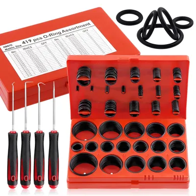 Productafbeelding van Maten Metrische O-Ring Assortiment Kit Inclusief 419 Stks Nitrilrubber NBR O-Ring en 4 Stks Pick en Haken voor Sanitair Reparatie