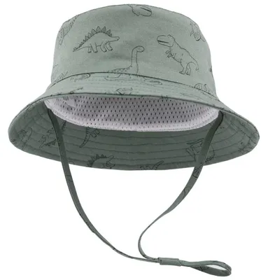 Immagine prodotto di Cappellino per neonati con ampia tesa, motivo dinosauro verde, taglia 3-6 mesi, cotone, protezione UV