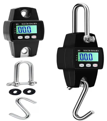 Produktbild von Digitale Kranwaage – Tragbare Hängewaage – Gepäckwaage – Tragfähigkeit: 300 kg – Genauigkeit: 0,05 kg – Schwarz