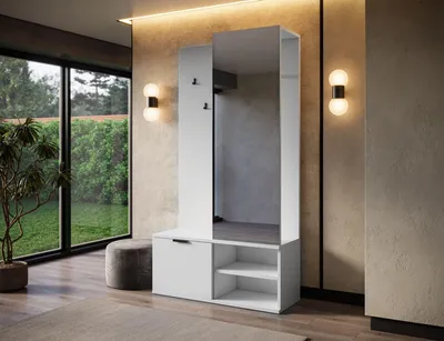 Produktbild von MOEBLO Flurgarderobe Schrank Kompaktgarderobe – Dielenschrank Wandschrank Regal für Diele & Flur Kleiderschrank Schuhschrank mit Spiegel - Garderobe VALENTIA - Weiß