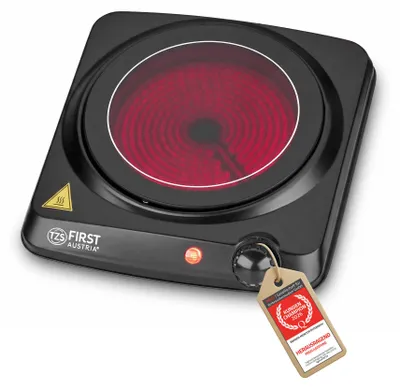 Produktbild von TZS First Austria - Infrarot Einzelkochplatte 1200W - 175 mm - Glaskeramik - Stufenlose Thermostatsteuerung, Überhitzungsschutz
