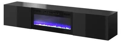 Produktbild von Cama RTV-Schrank SLIDE 200K mit elektrischem Kamin 200x40x37 cm, alles in schwarz glänzend, Schwarz, Partikelbord, Schwarz, Partikelbord, Laminat, Glänzend
