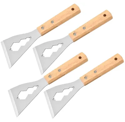 Produktbild von Edelstahl Spachtel Set 4-teilig, Maler Schaber mit Holzgriff, robust & langlebig, für Renovierung Farbe Tapete Putz Entfernung