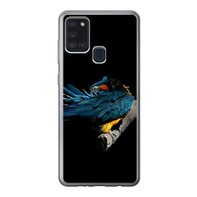 Produktbild von MuchoWow® Handyhülle Schutzhülle Hülle für Samsung Galaxy A21s Vogel - Federn - Zweig - Schwarz Silikon Softcase Handy Hülle - Hartschale