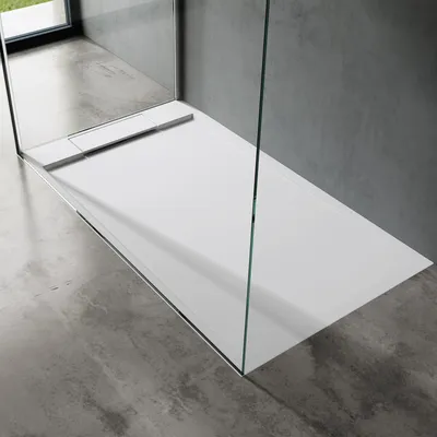 Produktbild von doporro Duschtasse Duschwanne 80x140x4 flach Mineralguss in Weiß DIN-Anschlüsse für bodengleiche Montage geeignet Geoma04