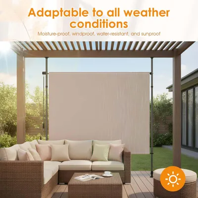 Produktbild von Senkrechtmarkise Balkon außen ohne Bohren, Sichtschutz wetterfest,Vertikalmarkise Balkonrollo Außenrollo Mit Kurbel, Seitenmarkise Markise für Terrasse,  Sonnenschutz UV-beständig，Khaki,B2xH2.7m