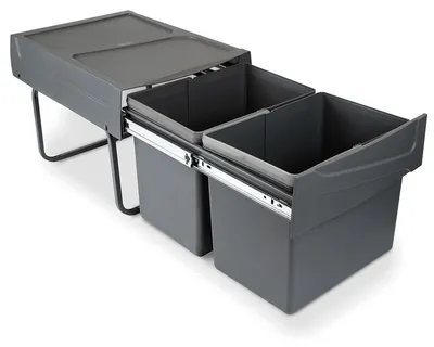 Zdjęcie produktu dla Emuca Pojemnik do recyklingu Recycle 2x15 litrów, mocowanie dolne, wysuw manualny, Plastik, Szary antracytowy