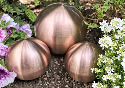 Produktbild von 3er Set Dekorationskugel 15-10-10 cm aus Edelstahl golden rose matt gebürstet Dekokugel