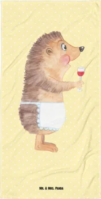 Produktbild von Mr. & Mrs. Panda Handtuch Igel Wein - Gelb Pastell - Geschenk, Duschtuch, Reisehandtuch, Lustige Sprüche, Weinglas, Strandtuch, trinken, Deko, Rotwein, Duschhandtuch