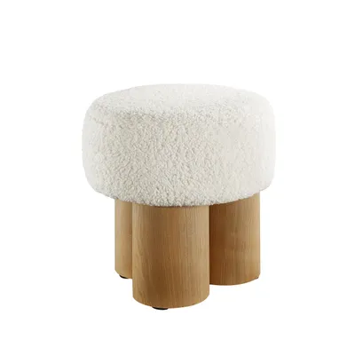 Produktbild von SalesFever Sitzpouf | rund Ø 50 cm | Sitzfläche aus Teddyfell | B 50 x T 50 x H 49 cm | Natur-Weiß