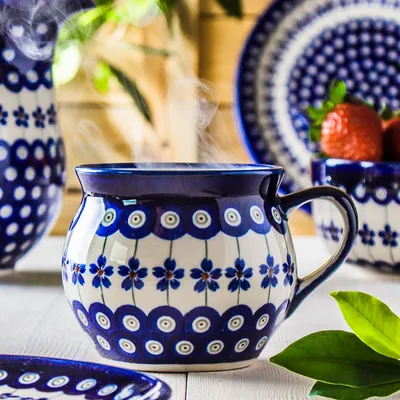 Produktbild von BUNZLAUER KERAMIK Tasse 320 ml Kaffeebecher Teebecher Becher Blumen Blau / 166A