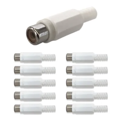 Produktbild von 10x Cinch Buchse Weiß zum Löten Knickschutz RCA Audio Kupplung Audiostecker Set