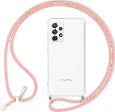 Obrázek produktu pro NALIA Pouzdro na mobilní telefon s řetízkem pro Samsung Galaxy A53, průhledné ochranné pouzdro a šňůrka na mobilní telefon k zavěšení na krk, robustní nežloutnoucí čiré provedení, tvrdé pouzdro a silikonový rámeček, růžová barva