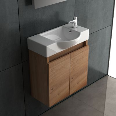 Alpenberger Waschtisch mit Unterschrank 55 cm Breit | Waschbecken mit Unterschrank Bad Möbel Modern Set Bamboo | Kleines Waschbecken Gäste WC Möbel | Waschbeckenunterschrank Badezimmermöbel