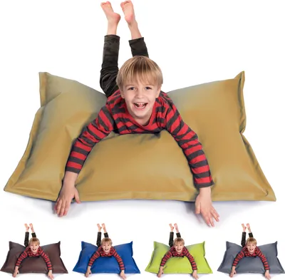 Produktbild von sunnypillow S Sitzsack Sitzkissen aus Kunstleder Outdoor & Indoor 100 x 70 cm mit 60L Styropor Füllung Sessel für Kinder & Erwachsene Sofa Beanbag viele Farben und Größen zur Auswahl Gelb