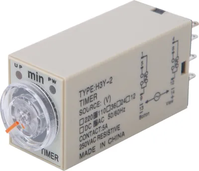 Obrázok produktu pre Časové relé H3Y-2 8 pinov Vysoká presnosť Nastaviteľné domáce spotrebiče Elektrické napájanie 0-5 minút 110VAC