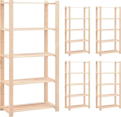 Zdjęcie produktu dla Regały z 5 półkami, 5 szt., 80x38x170 cm, sosna, 250 kg