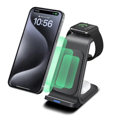 Produktbild von 3-in-1-Wireless-Ladestation für iPhone 15, 14, 13, 15 W kabelloses Schnellladen für iWatch 9, 8, 7, 6, 5, AirPods Pro 2, 3 Ladestation