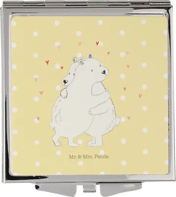 Produktbild von Mr. & Mrs. Panda Handspiegel Eisbär Umarmen - Gelb Pastell - Geschenk, Schminkspiegel, Kleiner Spiegel, Taschenspiegel, Kosmetikspiegel, Frauen, Lustige Sprüche