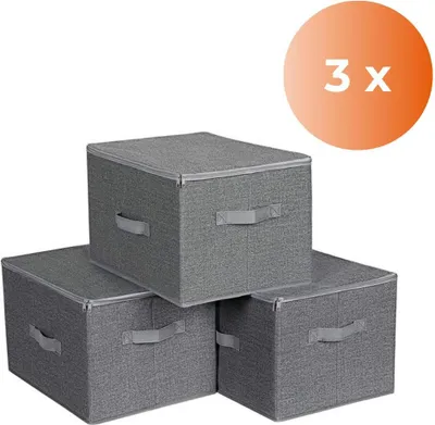 Image de Boîtes de rangement ELVIS, 3pcs, 40x30x25cm, gris