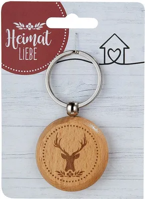 Produktbild von Gilde - 50057 - Schlüsselanhänger, Heimatliebe, mit Hirsch, Holz,  beidseitigt gelasert, 8,5 x 4,5 x 1,0cm