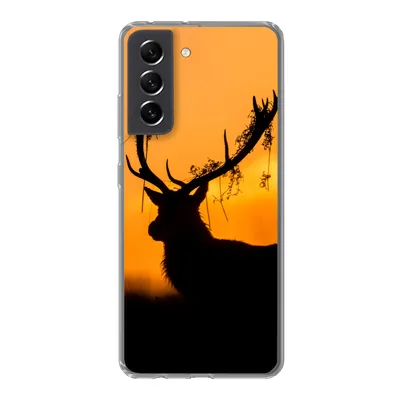 Produktbild von MuchoWow® Handyhülle Schutzhülle Hülle für Samsung Galaxy S21 FE Hirsch - Orange - Scherenschnitt - Tiere - Natur Silikon Softcase Handy Hülle - Mobiltelefonhülle