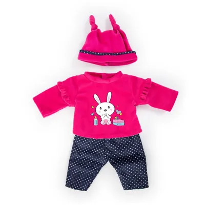 Immagine prodotto di Bayer Design 84679AA Completo per bambole 40-46 cm, set di pantaloni, top e cappello, completo con coniglietto, rosa, blu, a pois