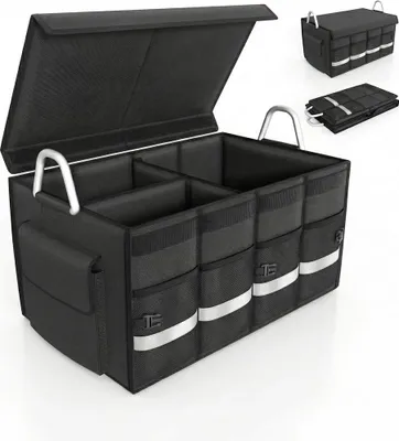 Image de Organiseur de coffre pour voiture Sac pliable Couvercle Grand format 60 cm Noir Renforcé