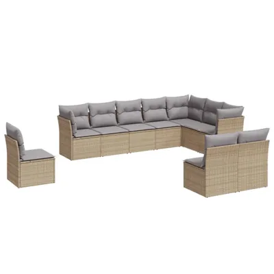 Produktbild von Modulares Garten-Sofa-Set, 10-teilig, für Außenbereich, aus UV-beständigem Poly Rattan, Beige/Hellgrau, mit abnehmbaren, waschbaren Kissen