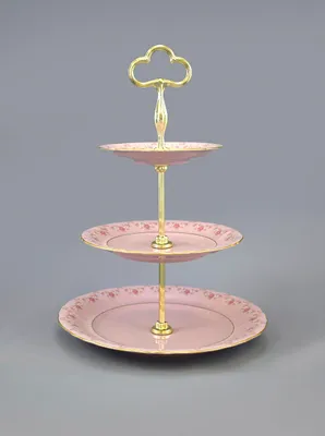 Zdjęcie produktu dla Sonata, trzypoziomowy etażer, różowa porcelana, kwiaty, Leander