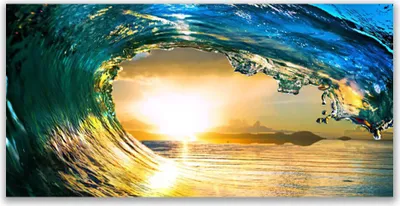 Produktbild von Acrylglasbilder 120x60 Wandbild Druck Welle Meer Sonnenuntergang Natur