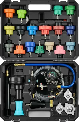 Produktbild von Coolant Pressure Tester Kit, 47Pcs Radiator Vacuum Refill Kit with 3 Metal Adapters, Universal Fit, Automotive Cooling System Pressure Tester Tool, with Pressures Pump & Plastic Filler