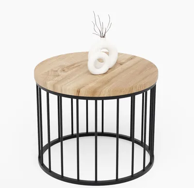Immagine prodotto di LAMO Manufaktur Tavolino da salotto rotondo in legno e metallo 50 x 37 cm - Tavolino da caffè, tavolo soggiorno, tavolinetto da salotto - Tavolo rotondo, design moderno - Colore: noce, gambe: nero