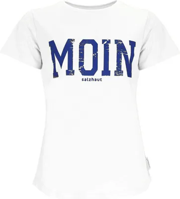 Produktbild von Salzhaut Damen T-Shirt Steentje mit Moin-Print - Modisches Kurzarm-Shirt mit Rundhalsausschnitt White-Navy Größe M