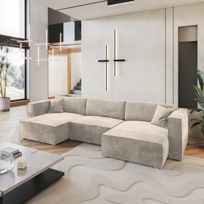 Produktbild von Masseno Ecksofa SARMO M mit Schlaffunktion U-Form, Sofa mit Bettkasten, Wohnzimmersofa, Couch, Soffa, Bettsofa, Couchgarnitur- Creme, MONOLITH 04