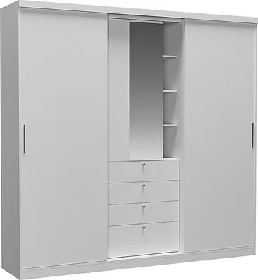 Produktbild von Kleiderschrank mit 2 Schiebetüren & Schubladen + Spiegel - B. 240 cm - Weiß - BODIL