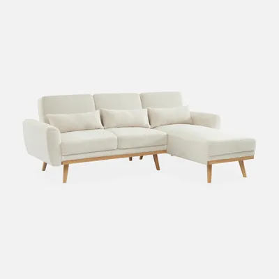 Produktbild von sweeek - 3-Sitzer Schlafsofa mit Bouclé-Bezug und beidseitig montierbarer Recamiere - Creme