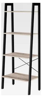 Produktbild von Bücherregal mit 4 Ebenen, Leiterregal, Standregal für Wohnzimmer, Schlafzimmer, Küche, Homeoffice, Industrie-Design, Stahlrahmen, Greige-schwarz