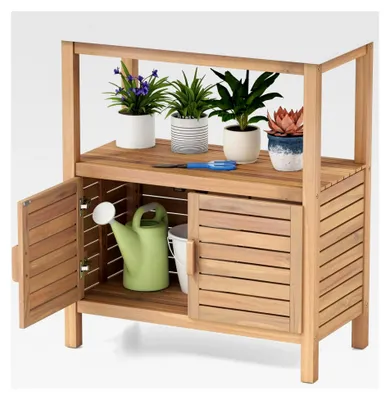 Produktbild von Pflanztisch mit Unterschrank aus Holz, Gartenschrank für Terrasse und Balkon, 80 x 40 x 90,5 cm