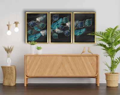 Image de Wallity, 3P3853NISCT-023, Peinture décorative encadrée en MDF (3 pièces), 100 % MDF, bleu, 38 x 53 cm