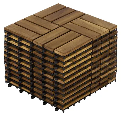 Produktbild von Clinvia 11er Set Akazienholz Dielenfliesen Schachbrettmuster, 30x30cm Outdoor Terrassendielen für Garten, Balkon, Pool